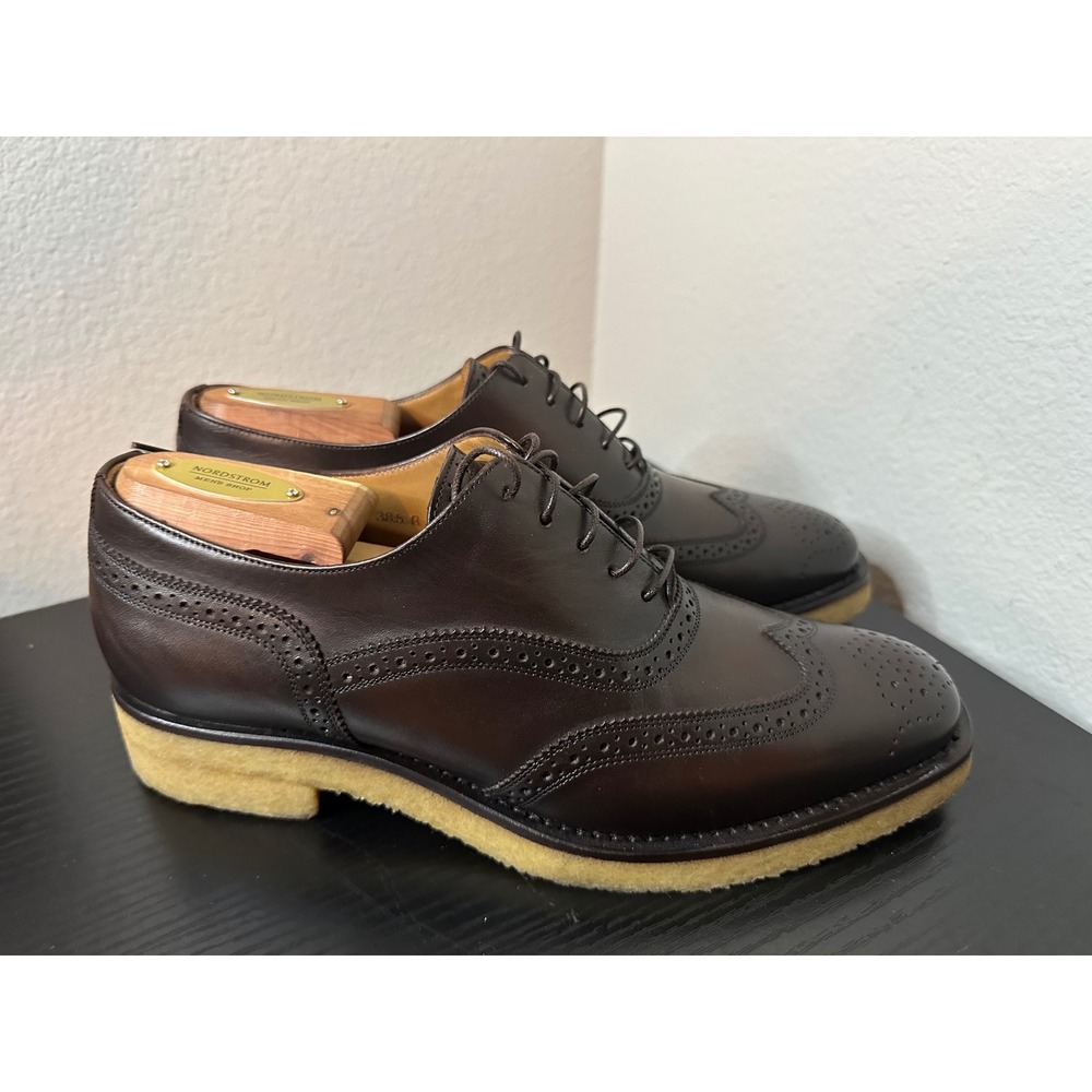 Ralph Lauren Purple Label Brown Leather Crepe Sole Wingtip Oxfords 38.5 B Italy